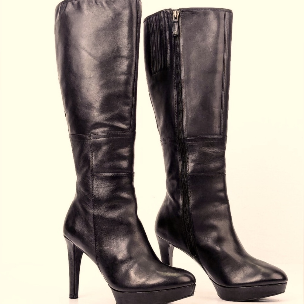 Rockport Women Black Leather Retro Vintage Heel Round Zip Tall Boots 8, New